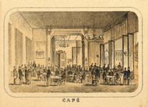 710793 Chromolitho van het Café van het Haagsche Koffijhuis, eigenaar A.A. van de Bilt, Café Restaurant, Plein ...